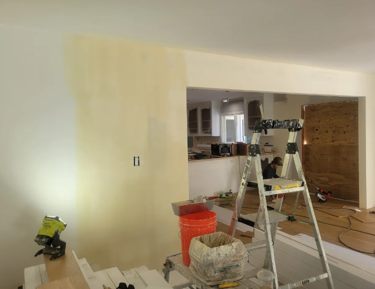 Drywall finishing — open wall kitchen renovation